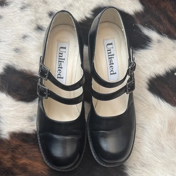 Unlisted Double Strap Black Mary Janes - Picture 2 of 5